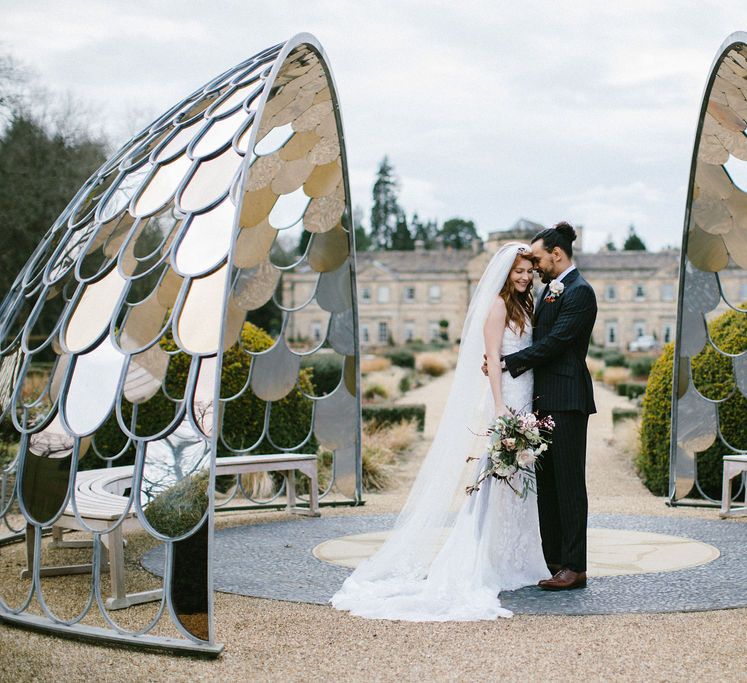 Bride and groom portraits at Grantley Hall Yorkshire wedding venue 