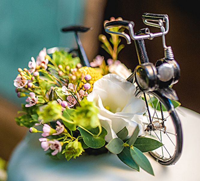 Personal bicycle and flower wedding cake topper 