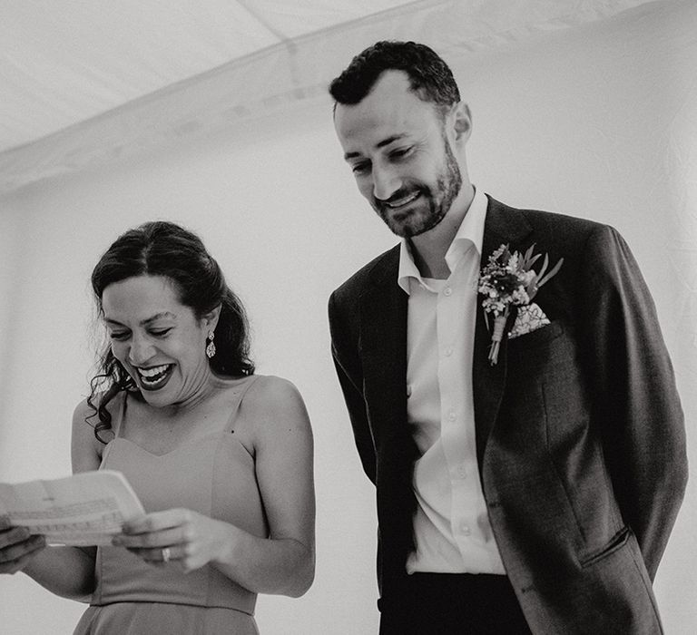 Black & white image of bride & groom