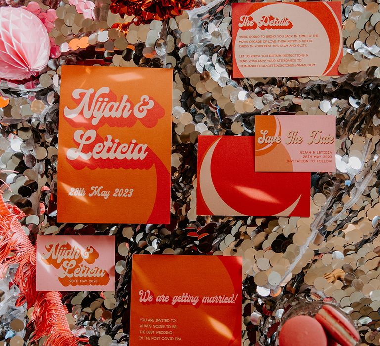 Red, pink and orange retro stationery suite by Luna And Sol Co. Designs 