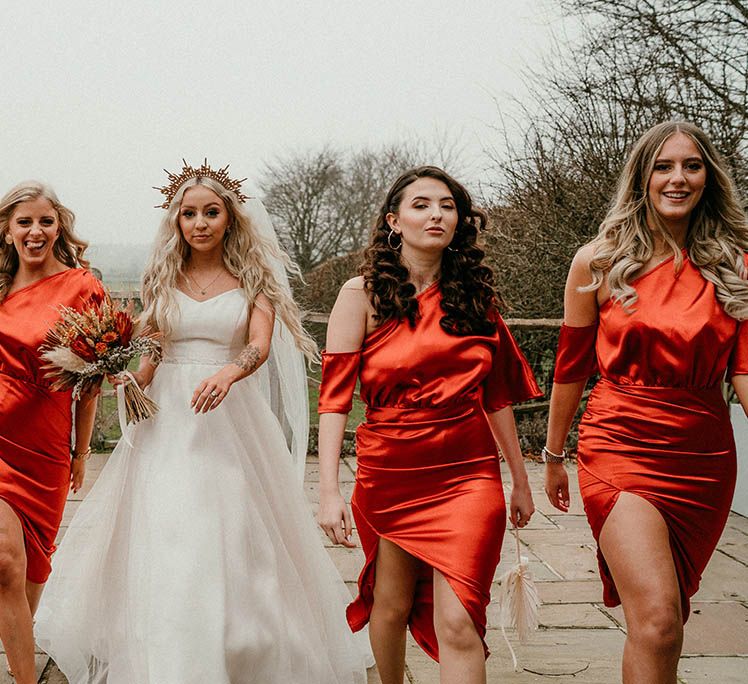 Orange satin bridesmaid dresses 