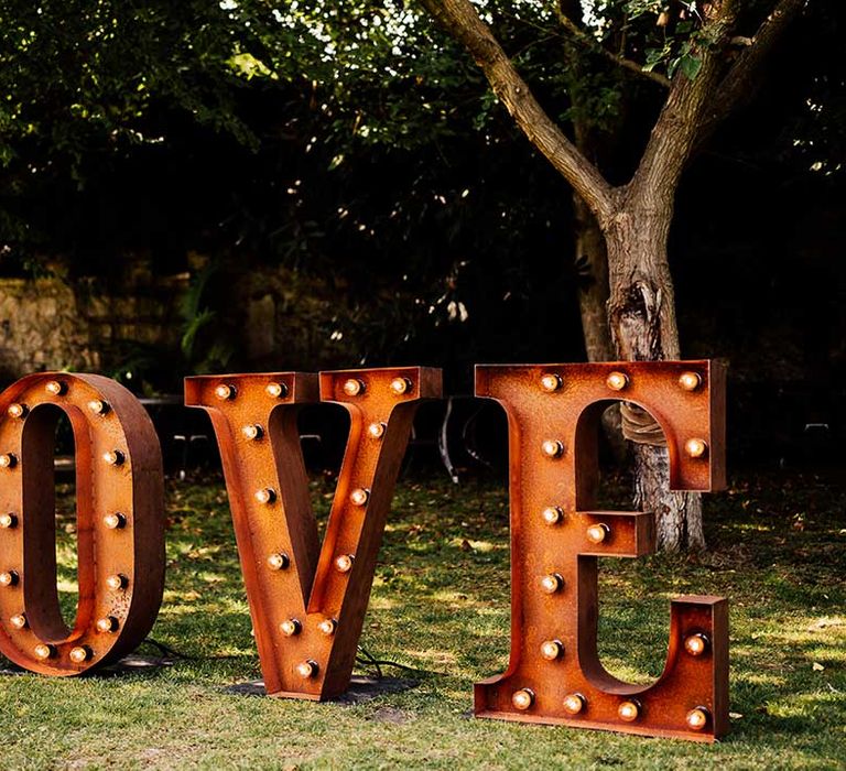 Light up 'Love' sign for wedding decor at Cooling Castle venue