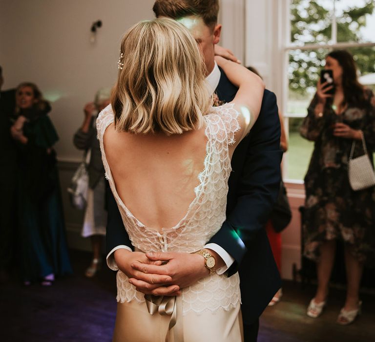 Bride & groom dance during wedding reception at Aswarby Rectory 