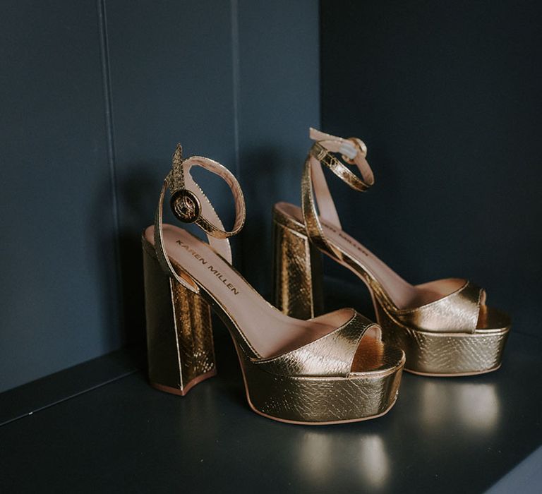 Gold metallic platform block heel wedding shoes from Karen Millen