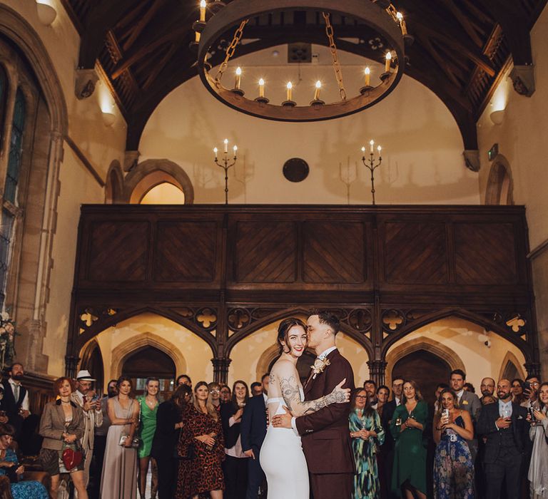 Bride & groom embrace during first dance at St Audries Park 