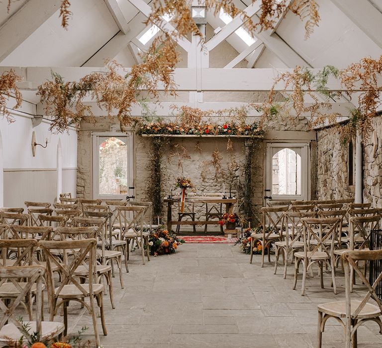 Wyresdale Park wedding venue all decorated for the autumnal October wedding 