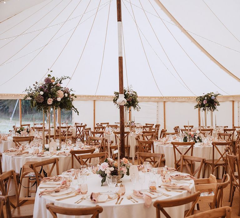 Casterston Grange Estate marquee wedding reception with blush pink theme wedding decor