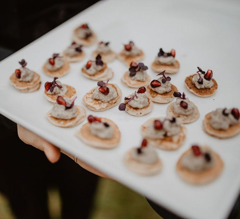 Wedding canapés served for guests during cocktail hour 