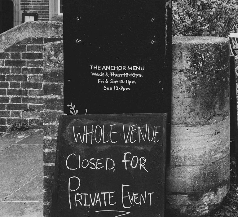 The Anchor pub wedding signage 