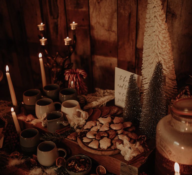 Hot chocolate bar at Christmas wedding inspiration shoot