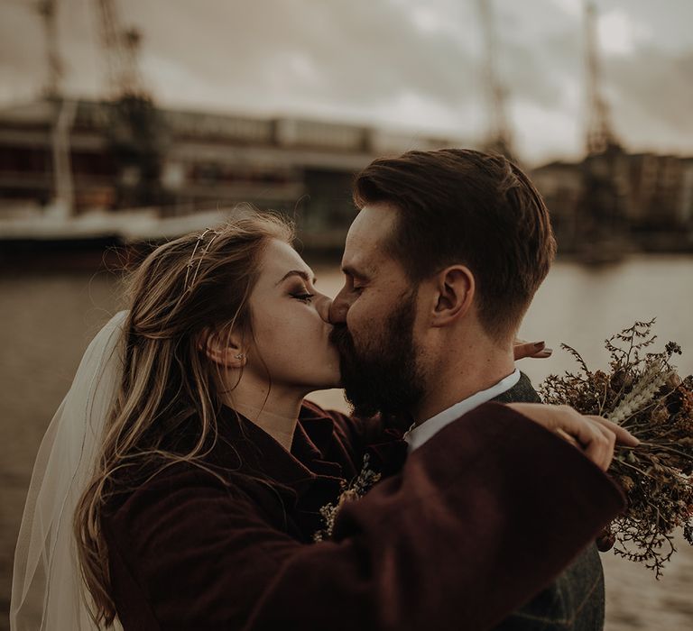 Intimate Bristol wedding for bride in veil and groom