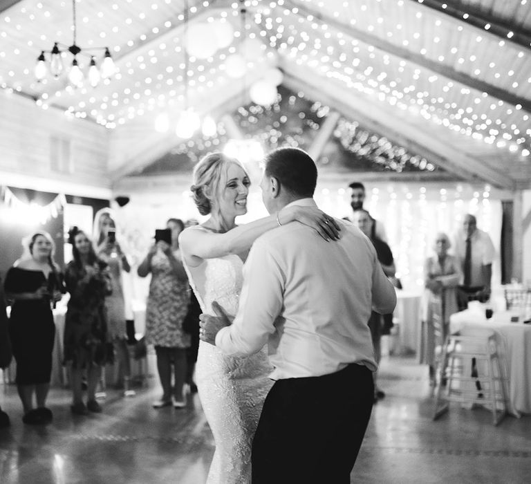 Bride and groom first dance at Chycara wedding venue in Cornwall