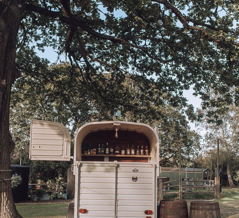 Outdoor bar in rustic and vintage van