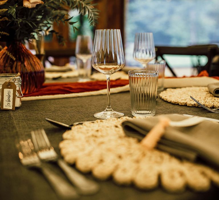 Rustic tablescape with dried floral arrangements 