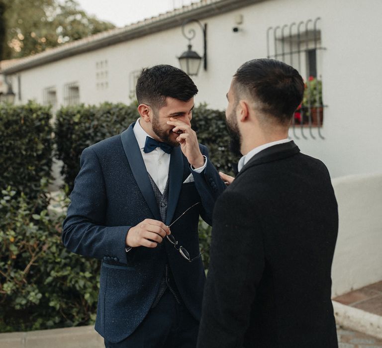 emotional groom seeing his partner for the first time at their Hotel Cortijo Bravo wedding 