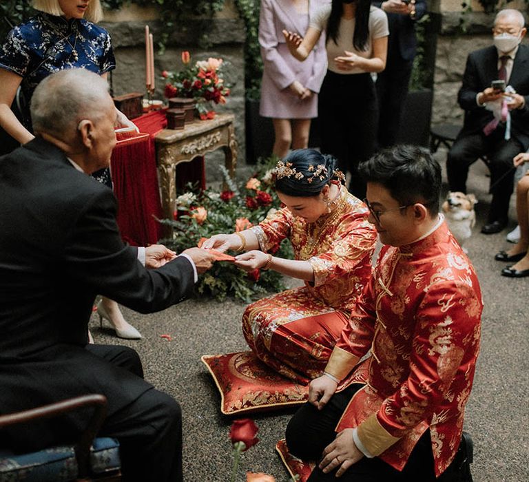 A Chinese wedding tea ceremony where the bride and groom serves tea to their elders 