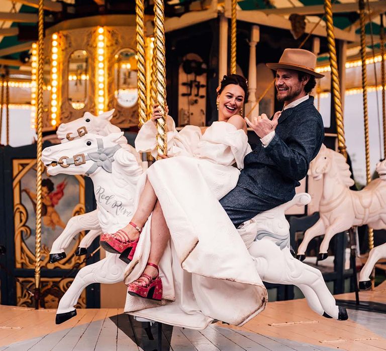 Wedding carousel at carinval style wedding at Preston Court wedding venue 