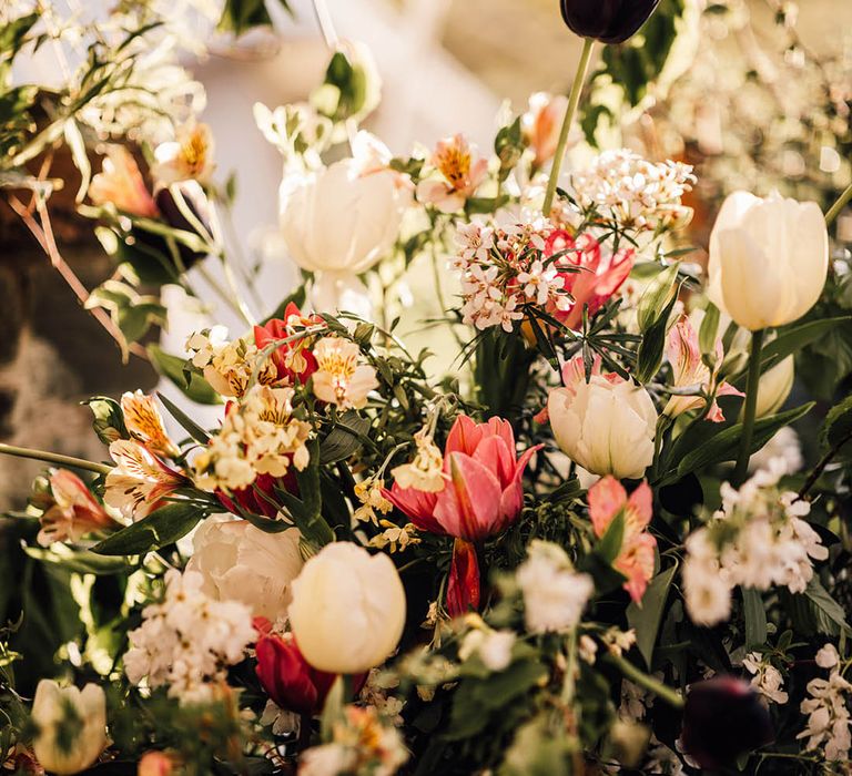 Tulips and other spring wedding flowers for marquee wedding 