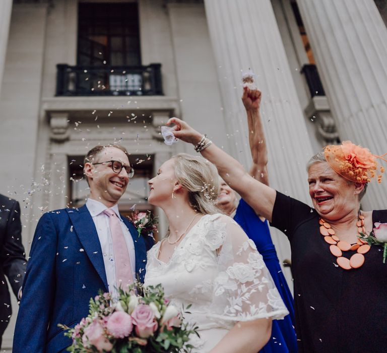 Confetti exit for bride and groom