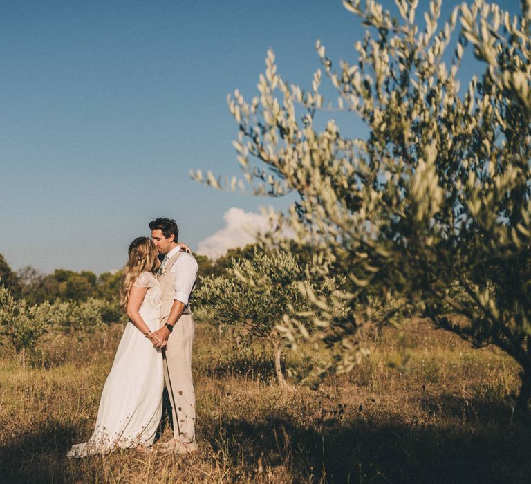 Bride and groom in the French olive groves surrounding Le Mas De La Rose