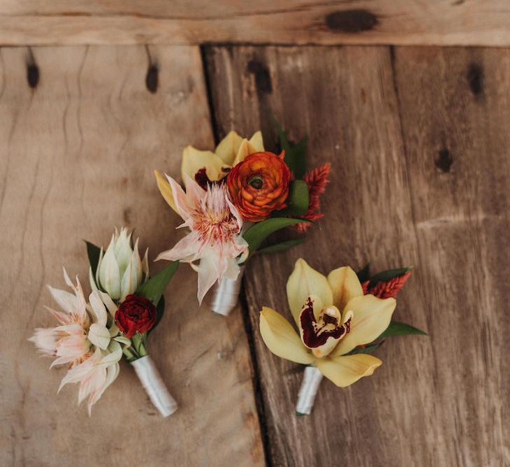 Tropical flower buttonholes 