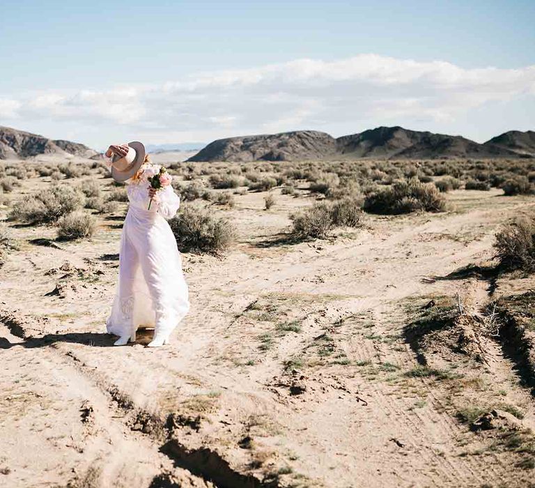 Fedora hat for bride at Las Vegas wedding