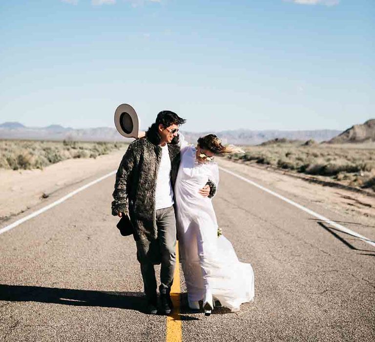 Las Vegas wedding with little white wedding chapel ceremony and desert photoshoot