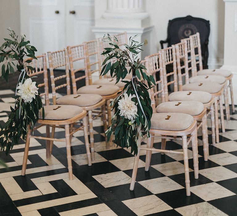 Iconic black and white tiled floor at Bridgerton wedding venue Syon Park