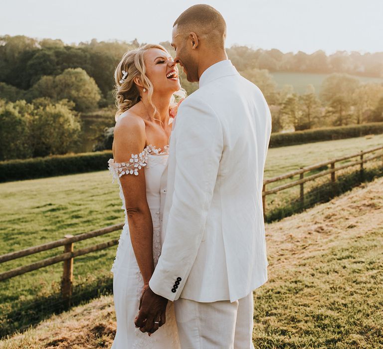 Sunset golden hour couple portrait for the bride and groom 