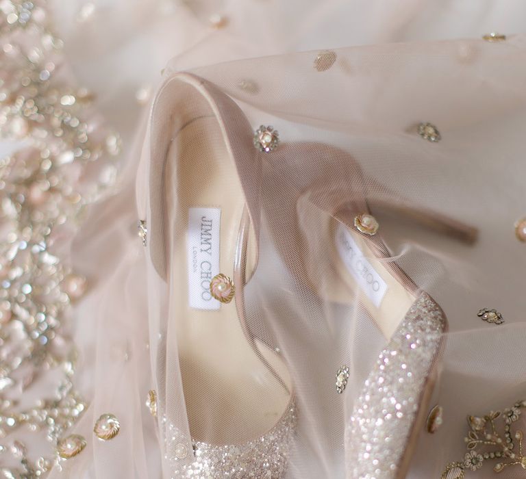 Glittery pointed Jimmy Choo wedding shoes 