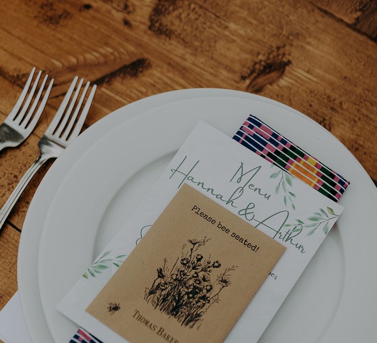 Botanical themed place setting with menu