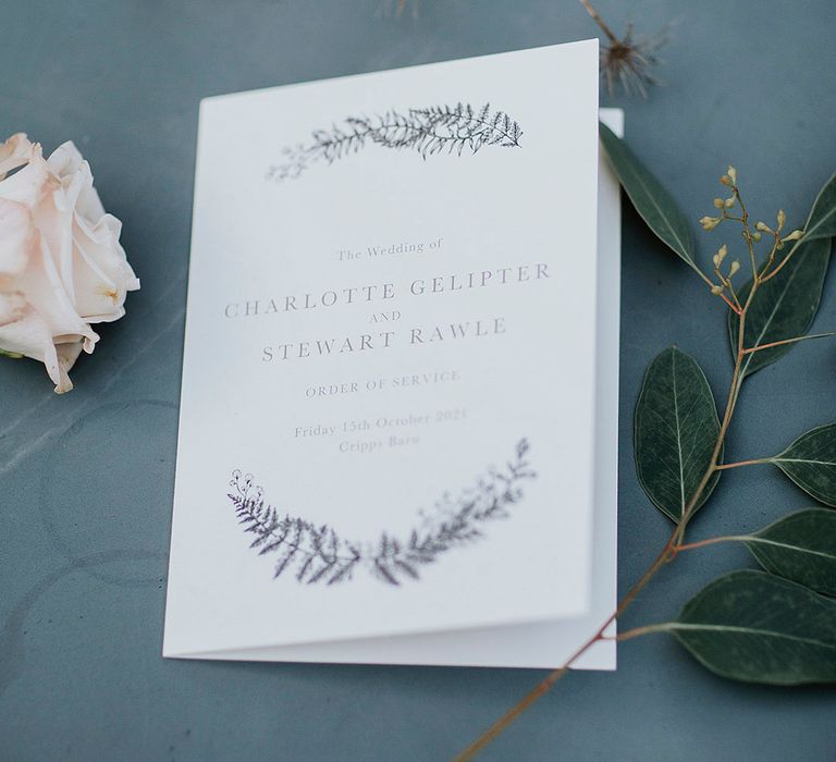 Classic and traditional black and white wedding order of service booklet for the on the day stationery 