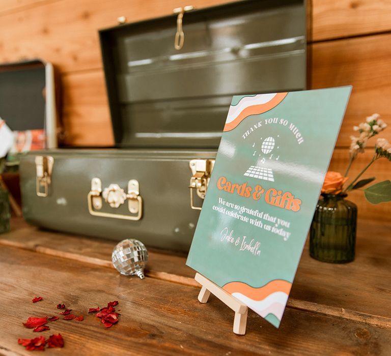 Wedding cards and gifts table sign at Hope Farm in Dorset wedding venue