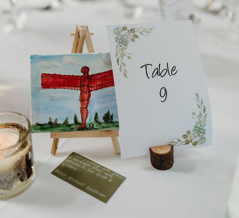 Wedding table name signs with handrawn picture 