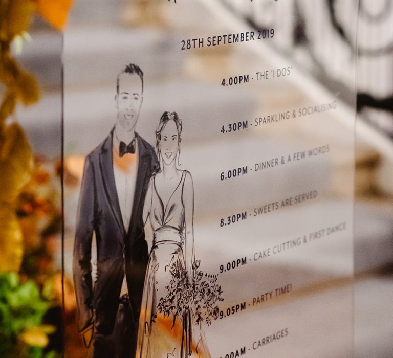 Acrylic wedding sign with illustration by Always Andri Wedding Planner