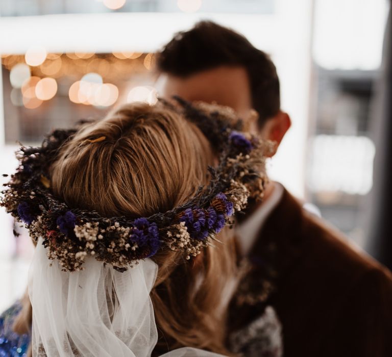 Purple dried flower crown for 2020 wedding 