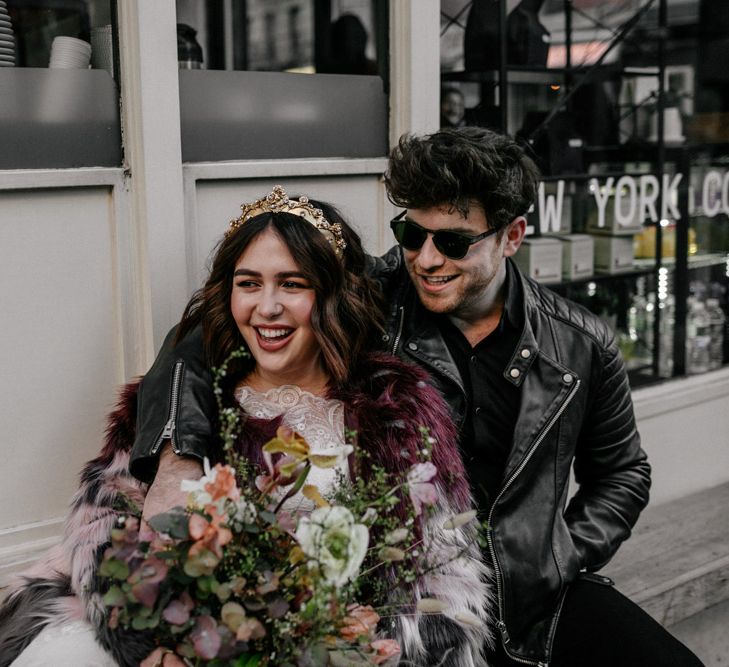 Bride & groom laughing during New York elopement