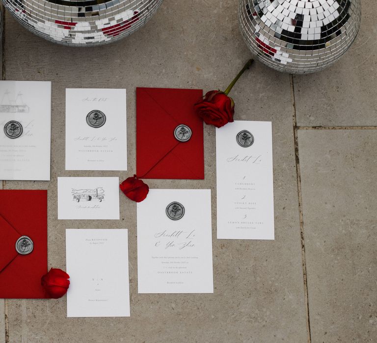 Red and white wedding stationery for Chinese wedding