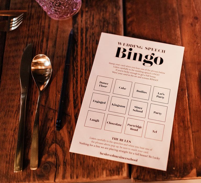 Wedding speech bingo card fun wedding entertainment idea