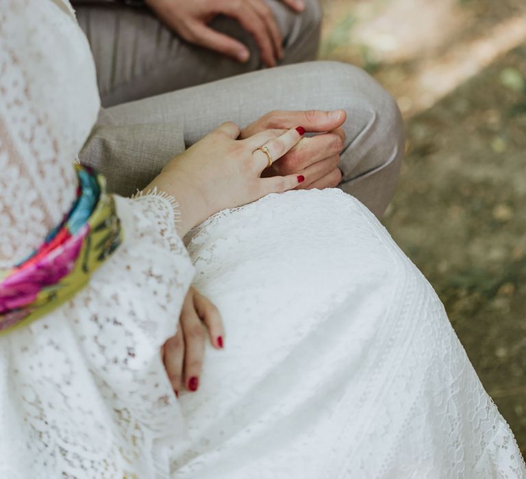 bride and groom holding hands at destination wedding in Italy