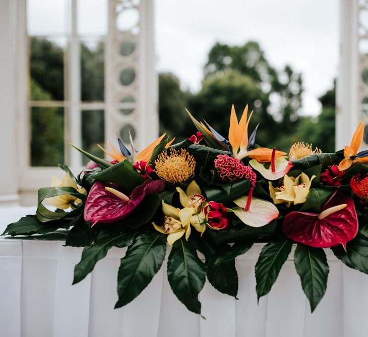 Sweetheart table wedding flower arrangement