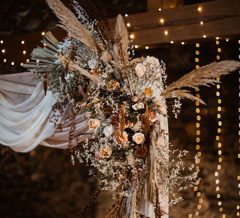 Rose and pampas grass wedding flowers