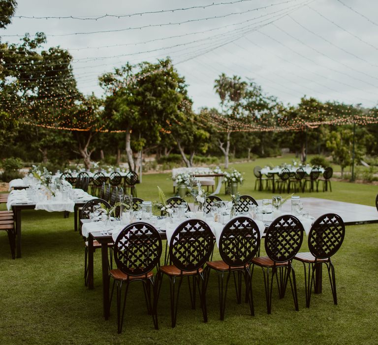 Outdoor dance floor for a minimal Mexico wedding