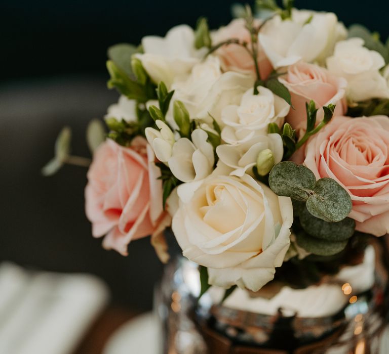 Floral bouquet with white and pink blooms