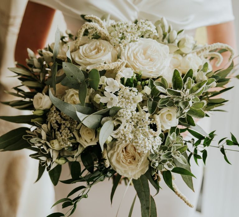 White flower and foliage wedding bouquet for bride