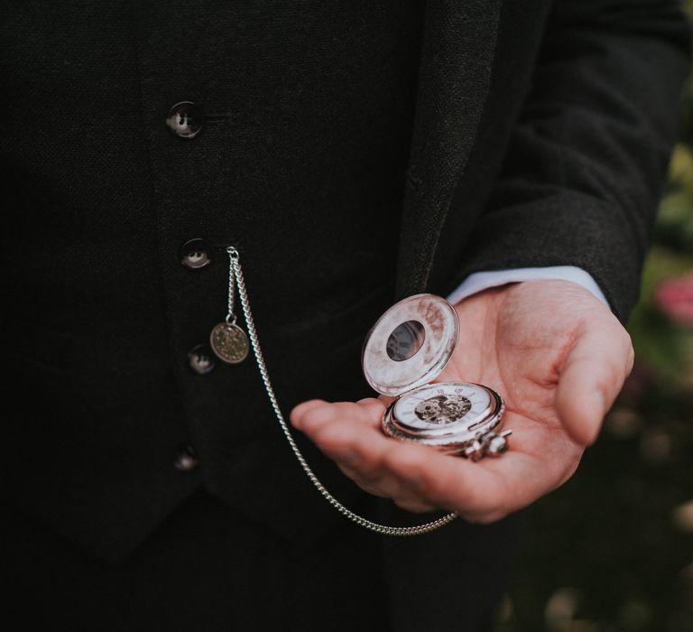 Pocket watch for groom at luxe vintage wedding