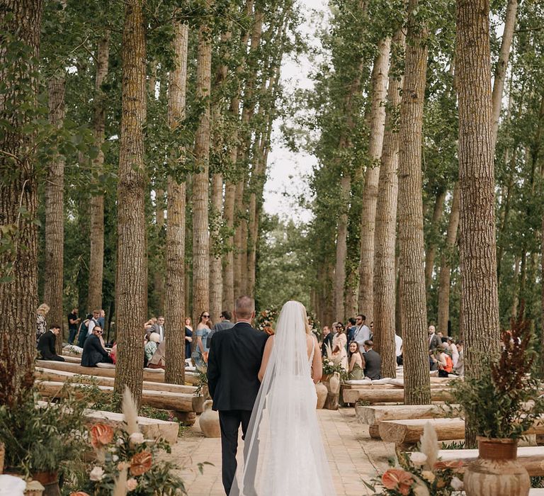 Rustic outdoor destination wedding with the father of the bride walking the bride down the aisle at Sicily wedding 