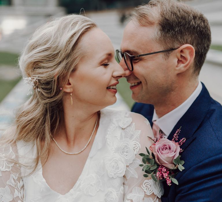 Bride with half up half down hair style for London wedding