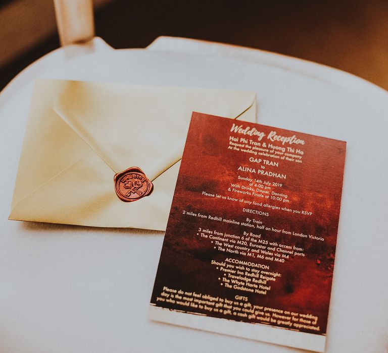 Red wedding stationery for wedding reception