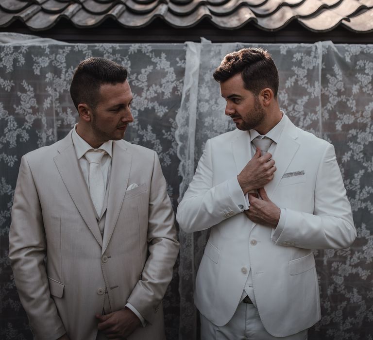 Groom preparation at same-sex wedding